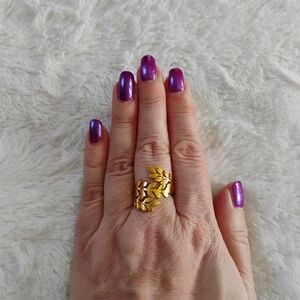 New Stainless Steel Gold Leaf Ring
